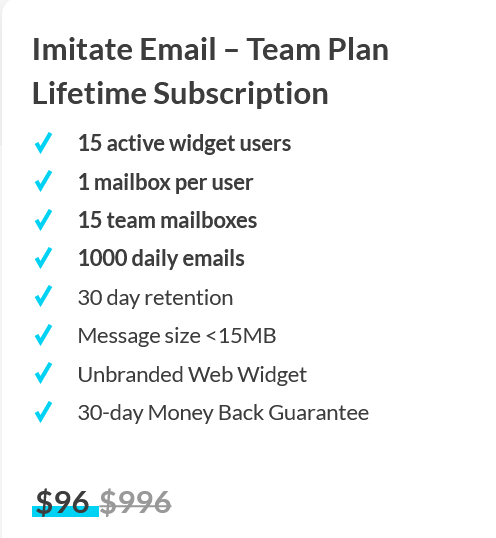 Imitate Email lifetime deal pricing plans